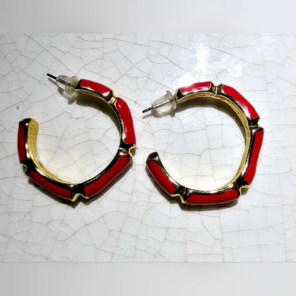 Bold Red and gold 90s bamboo earrings urban luxury classic must have